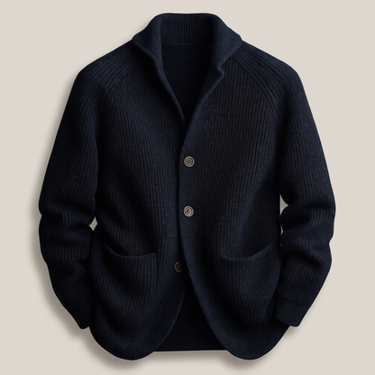 Patch Pocket Knit Blazer - Navy Blue