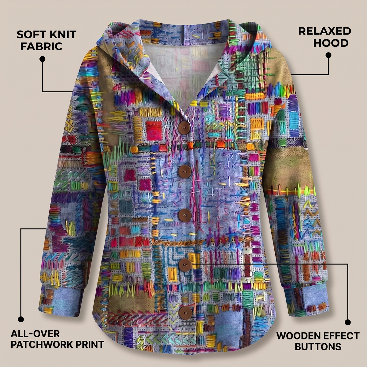 Patchwork Hooded Cardigan