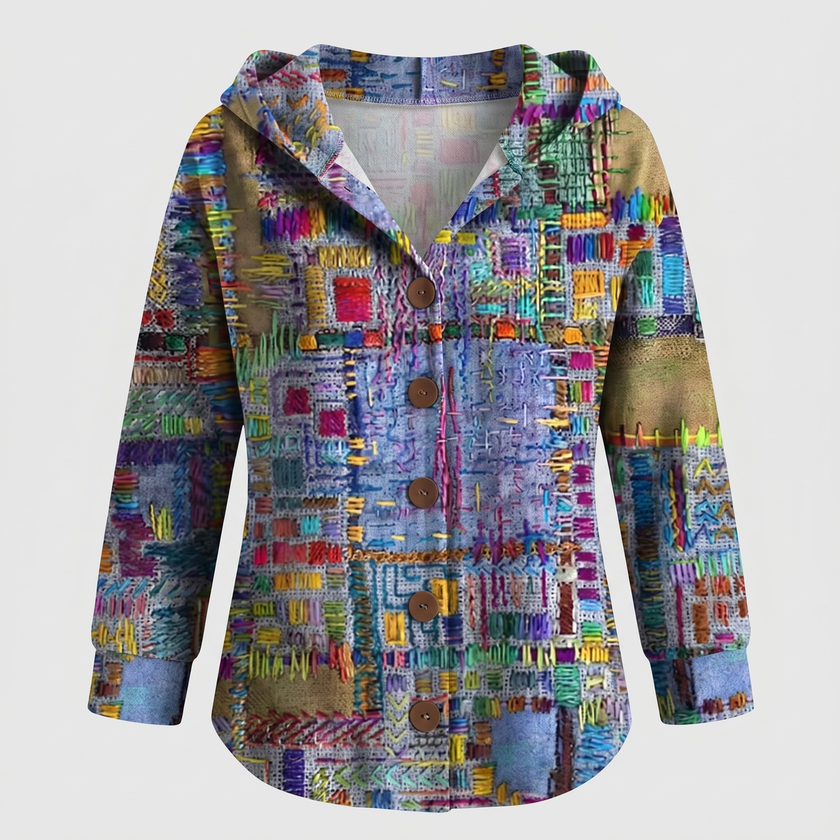 Patchwork Hooded Cardigan - Multicolour