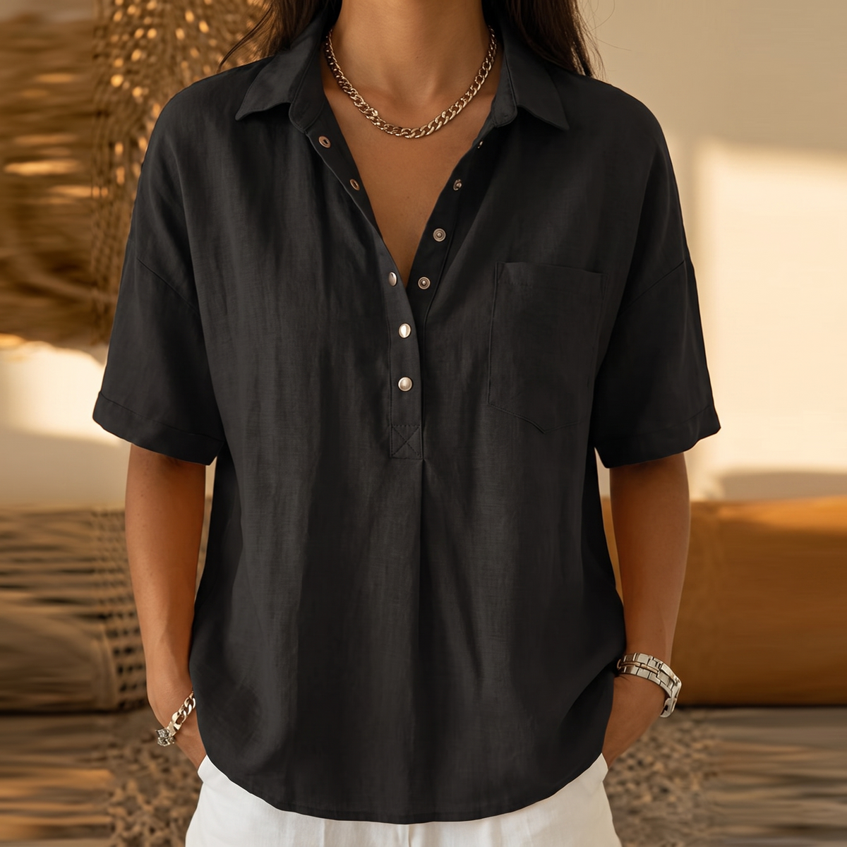 Perrinby Relaxed Summer Blouse - Black