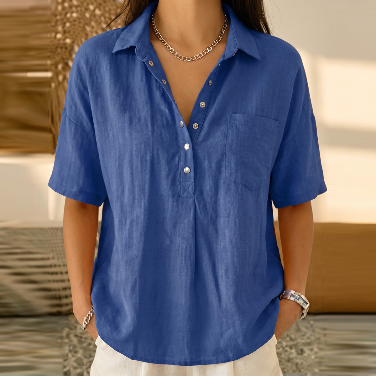 Perrinby Relaxed Summer Blouse - Blue