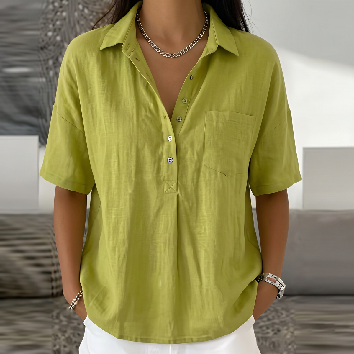 Perrinby Relaxed Summer Blouse - Green