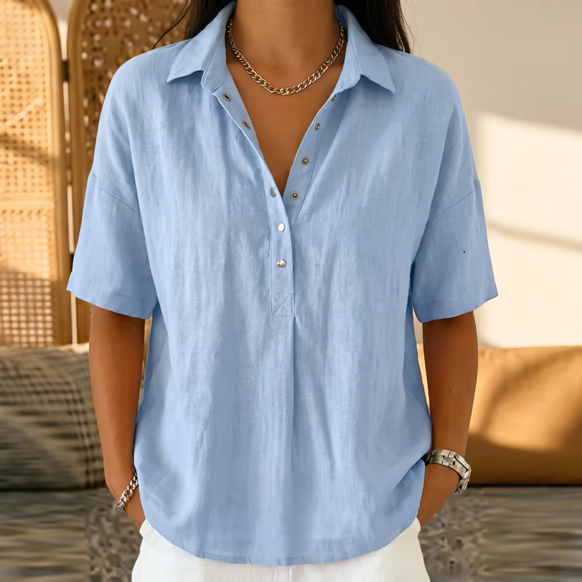 Perrinby Relaxed Summer Blouse - Light Blue