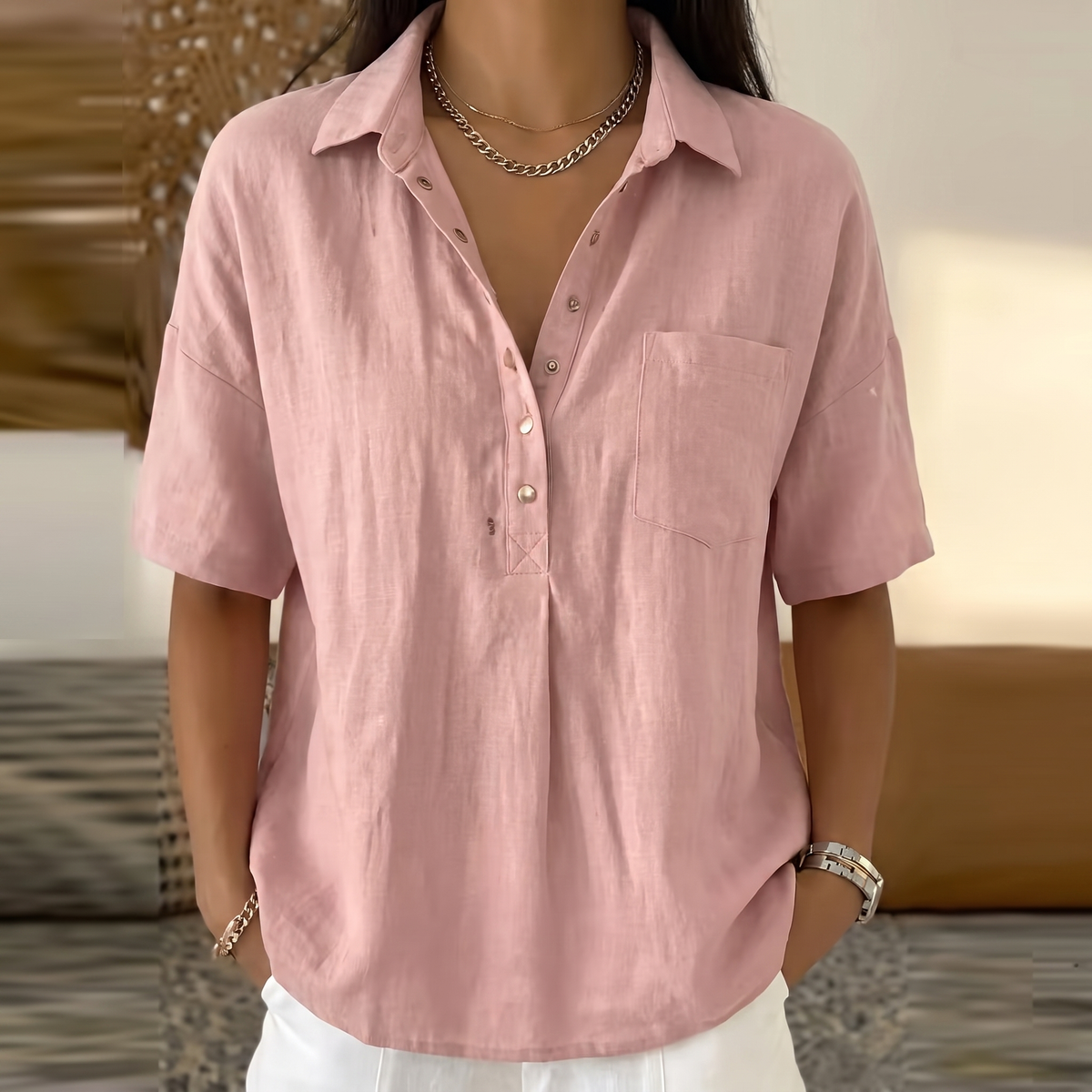 Perrinby Relaxed Summer Blouse - Pink