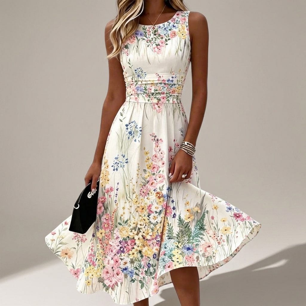Petalbourne Sleeveless Floral Midi Dress - White