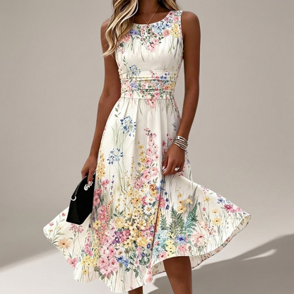 Petalbourne Sleeveless Floral Midi Dress - White