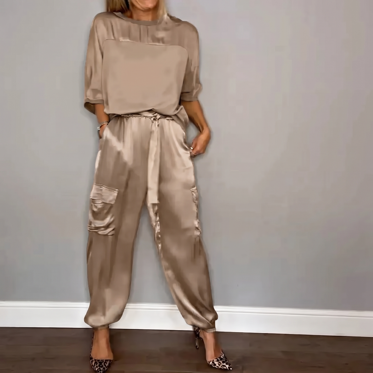 Philippa Soft-Drape Two-Piece Set - Beige