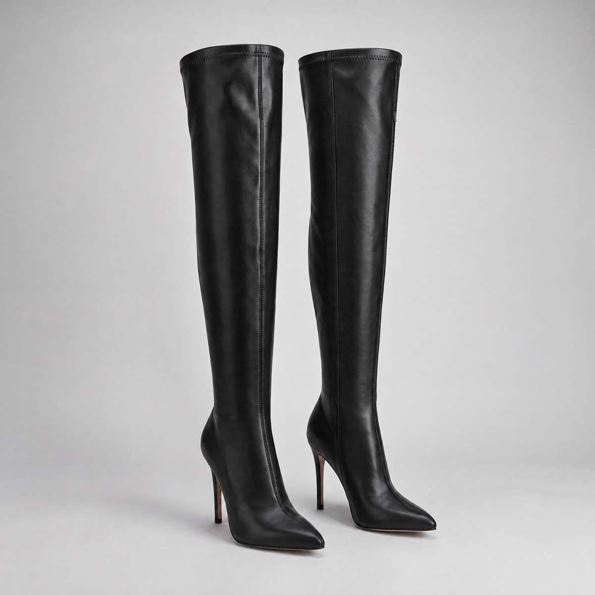 Pointed Toe Knee High Boots - Black
