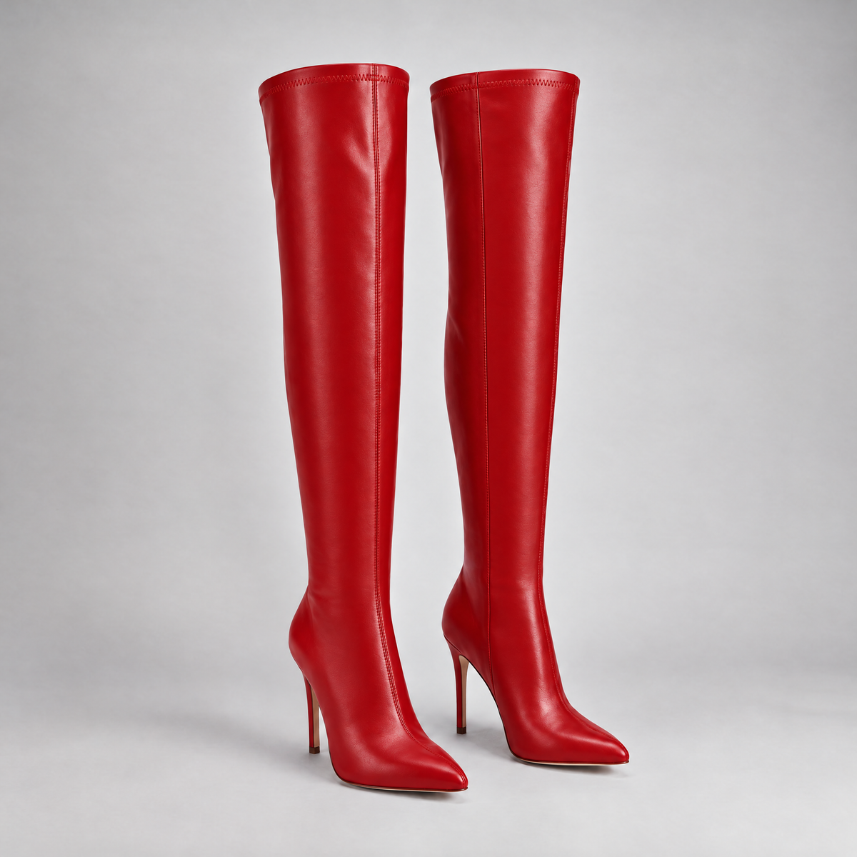 Pointed Toe Knee High Boots - Red