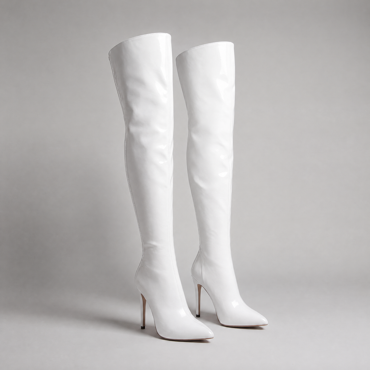 Pointed Toe Knee High Boots - White