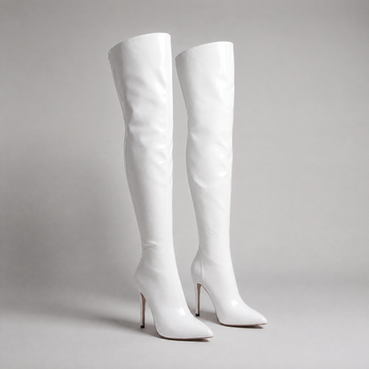 Pointed Toe Knee High Boots - White