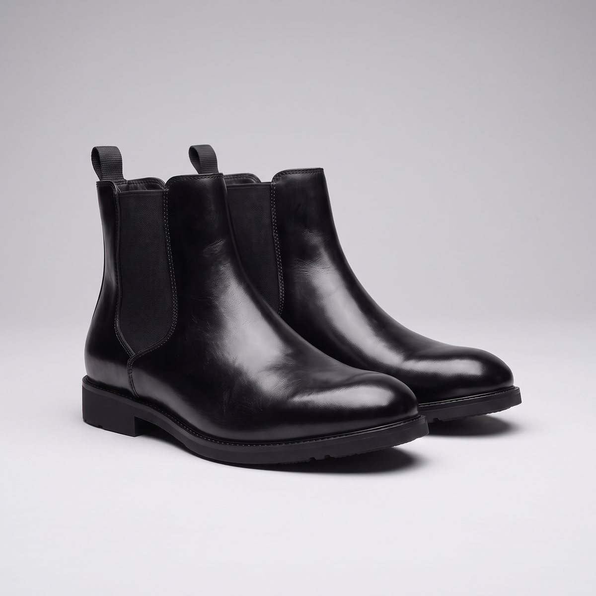 Polished Leather-Look Chelsea Boots - Black