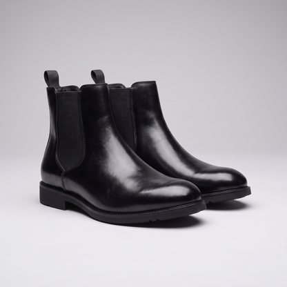 Polished Leather-Look Chelsea Boots - Black