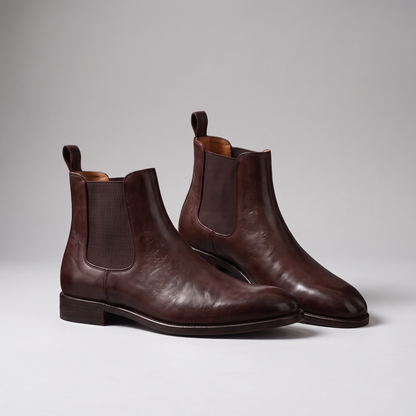 Polished Leather-Look Chelsea Boots - Brown