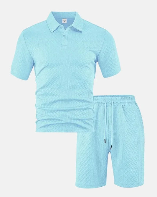 Portwell Diamond Knit Polo Set - Light Blue