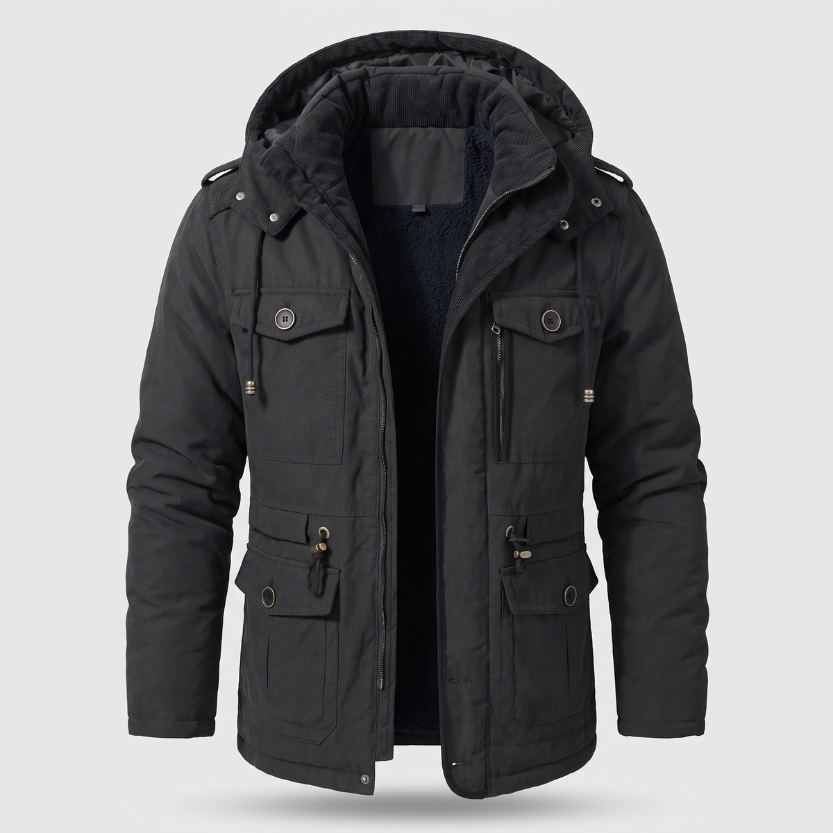 Practical Hooded Winter Coat - Black