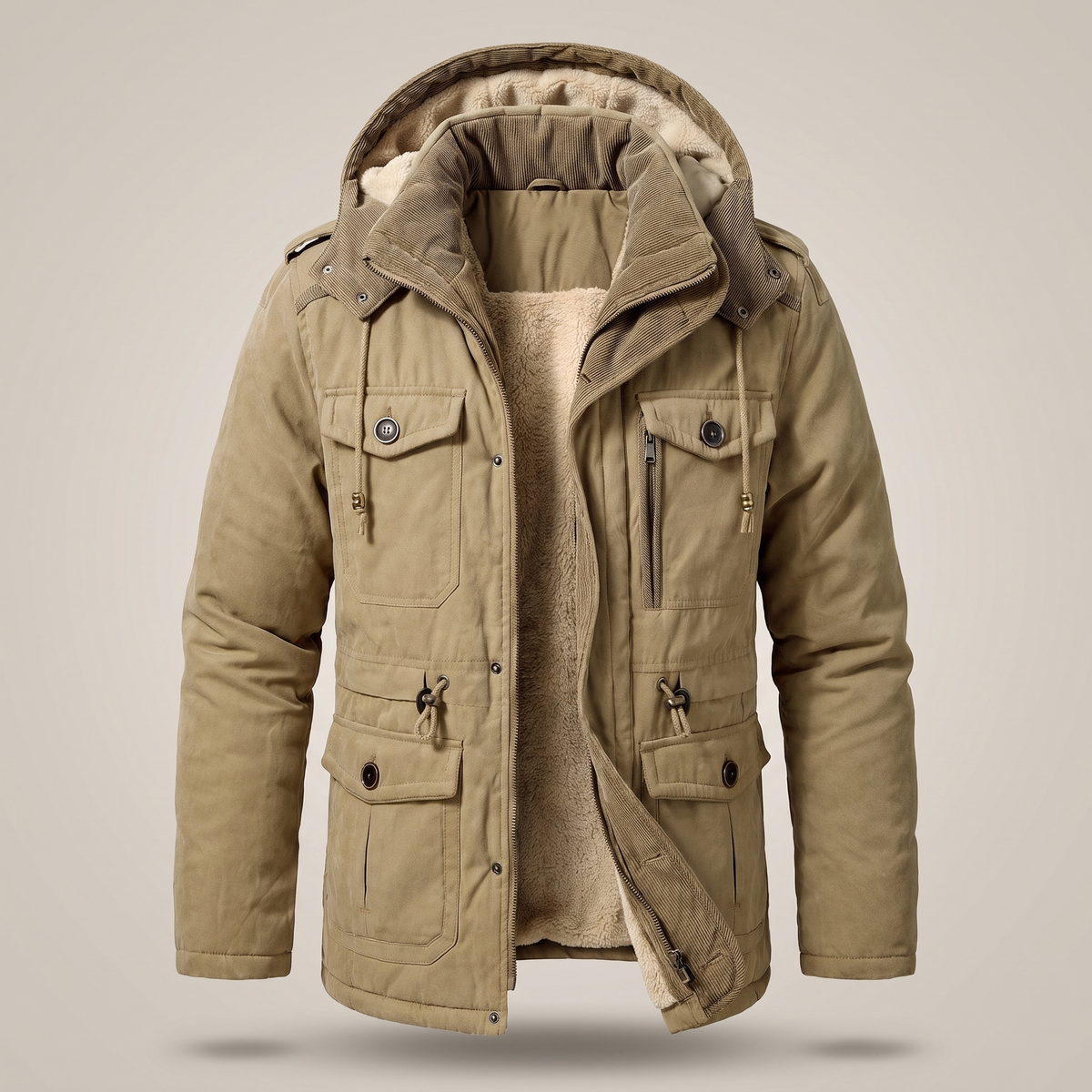 Practical Hooded Winter Coat - Khaki