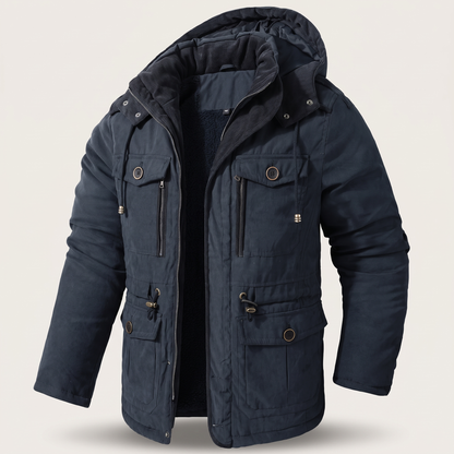 Practical Hooded Winter Coat - Navy Blue