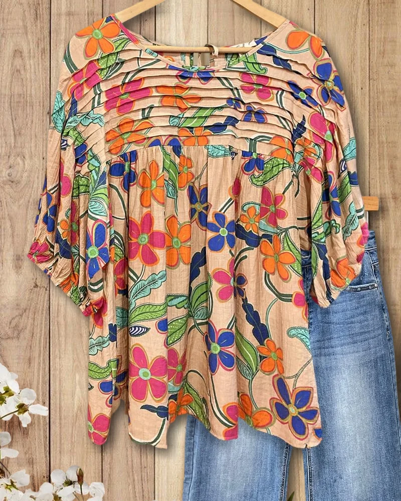 Primrose Floral Appliqué Blouse - Khaki