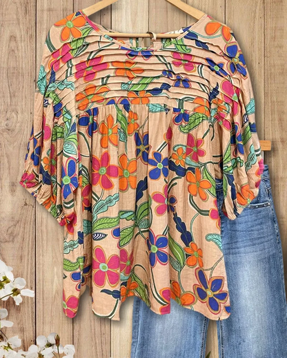 Primrose Floral Appliqué Blouse - Khaki