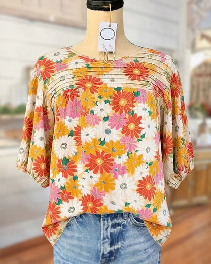 Primrose Floral Appliqué Blouse - Orange