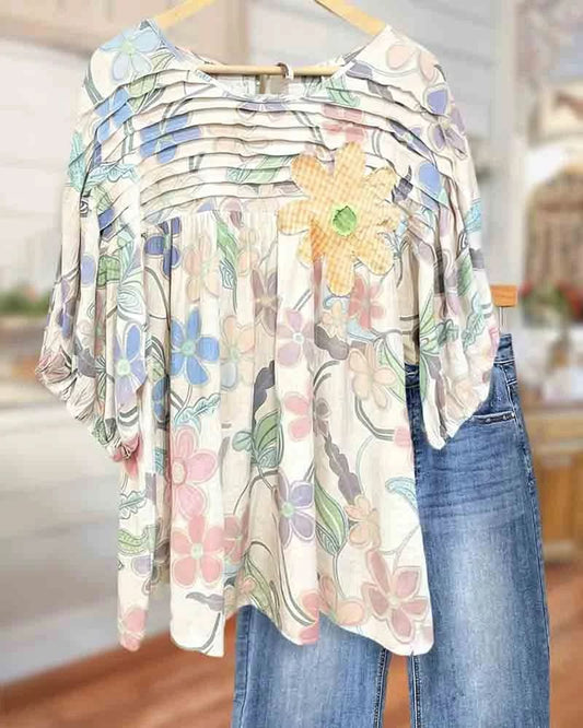 Primrose Floral Appliqué Blouse - White