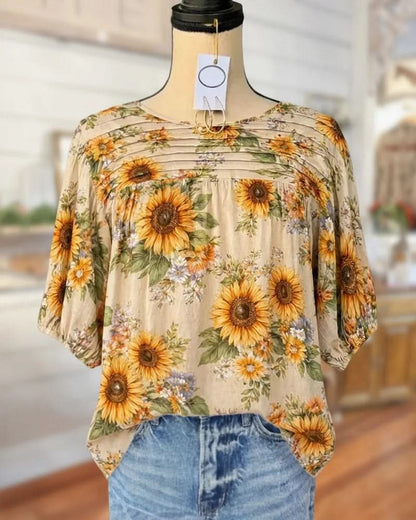 Primrose Floral Appliqué Blouse - Yellow