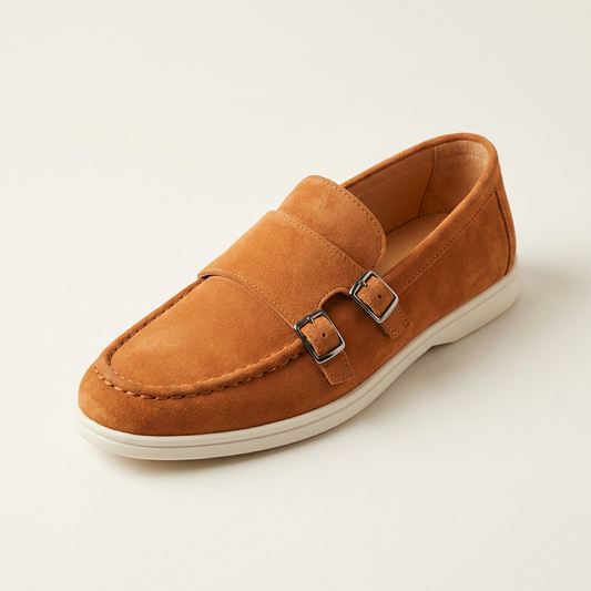 Ramsbury Suede-Look Buckle Loafers - Cognac