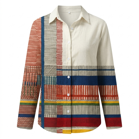 Ravelle Colour-Block Button Blouse - Multicolour