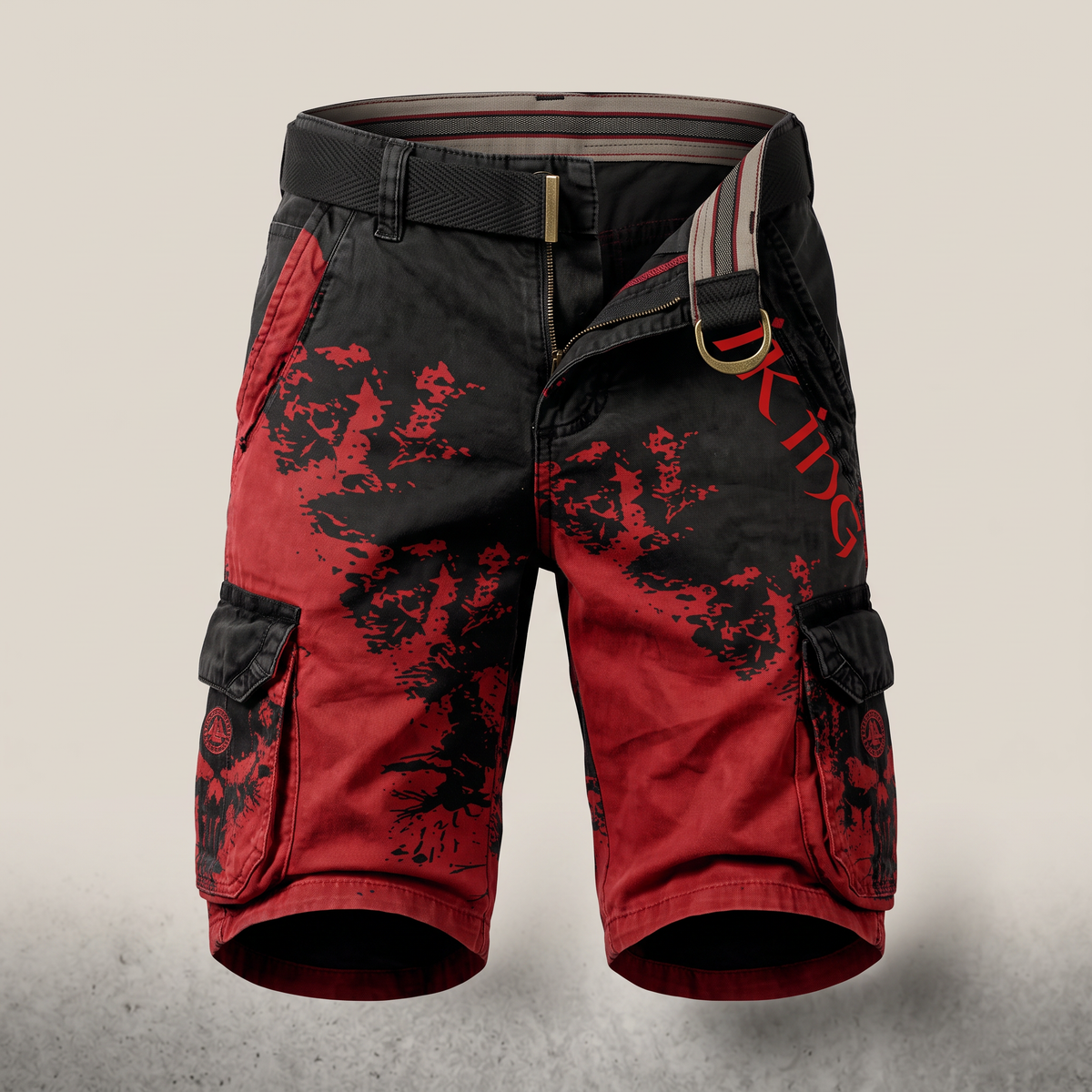 Ravenscar Rugged Cargo Shorts - Black and Red