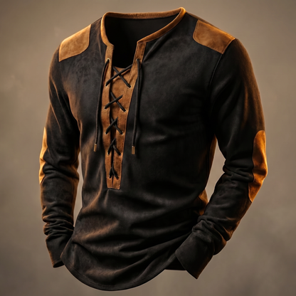 Ravenshaw Vintage Lace-Up Shirt - Obsidian Black