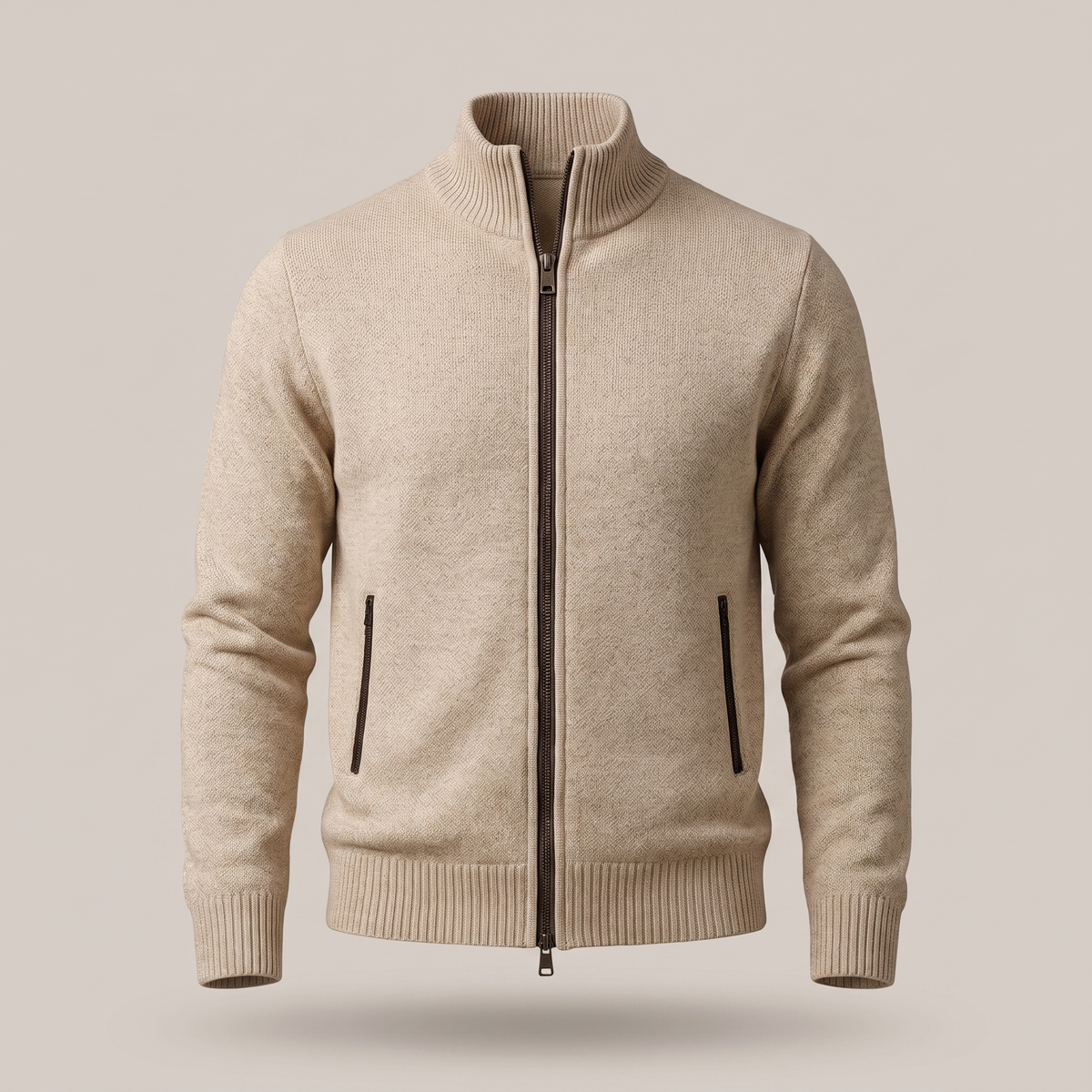 Ravino Zip-Up Cardigan - Beige