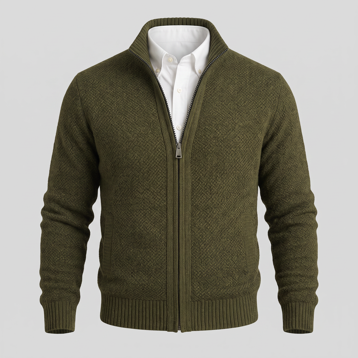 Ravino Zip-Up Cardigan - Green