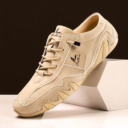 Redbourne Leather-Look Trainers - Sandstone