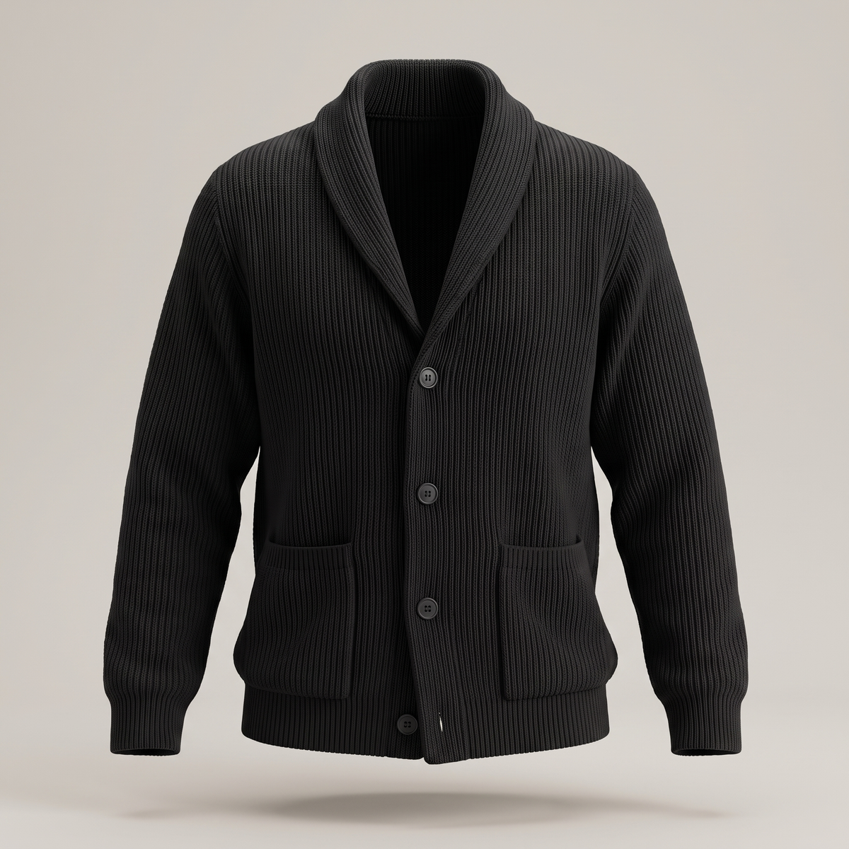 Refined Ribbed Knit Blazer - Black