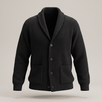 Refined Ribbed Knit Blazer - Black