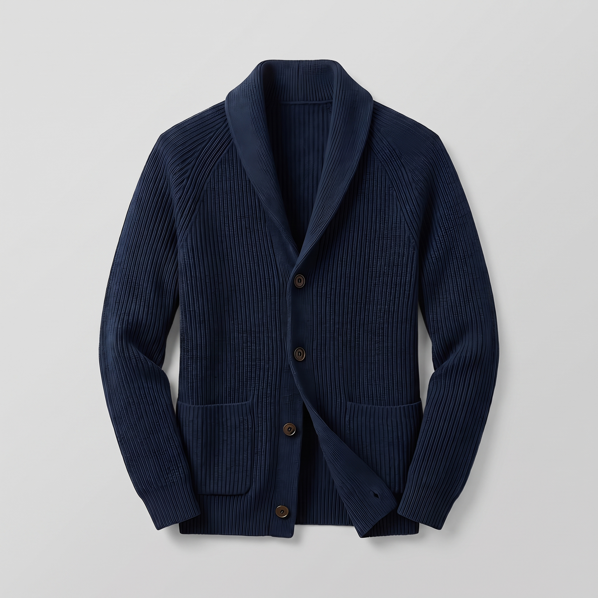 Refined Ribbed Knit Blazer - Navy Blue