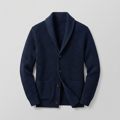 Refined Ribbed Knit Blazer - Navy Blue