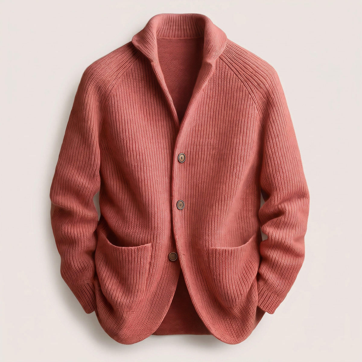 Refined Ribbed Knit Blazer - Red