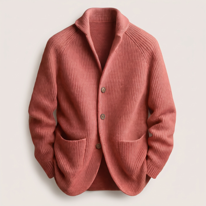 Refined Ribbed Knit Blazer - Red