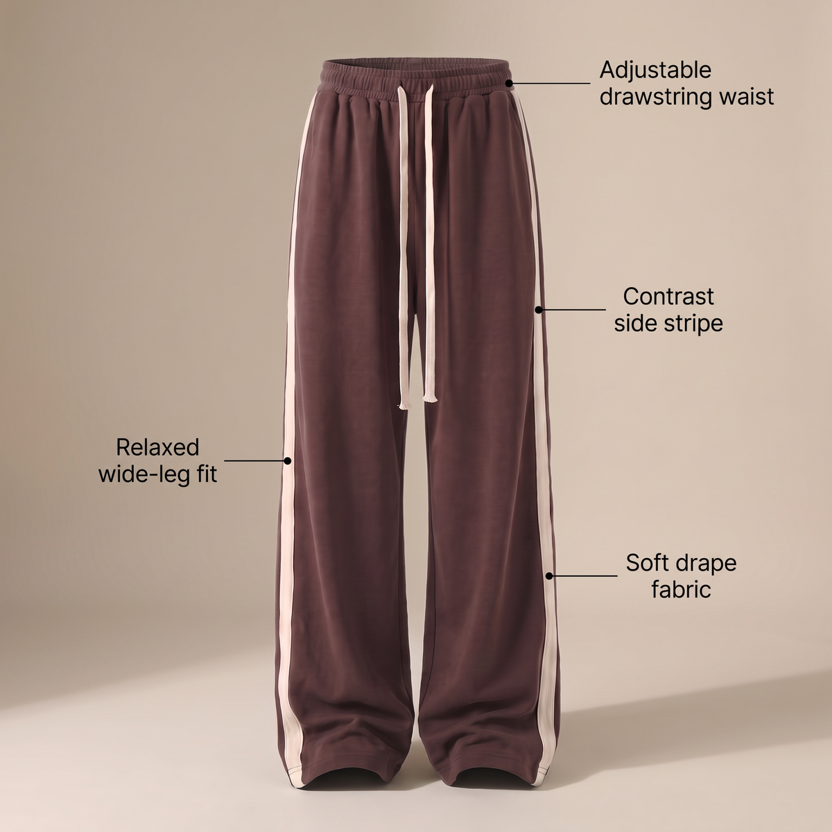 Relaxed Wide Leg Track Trousers