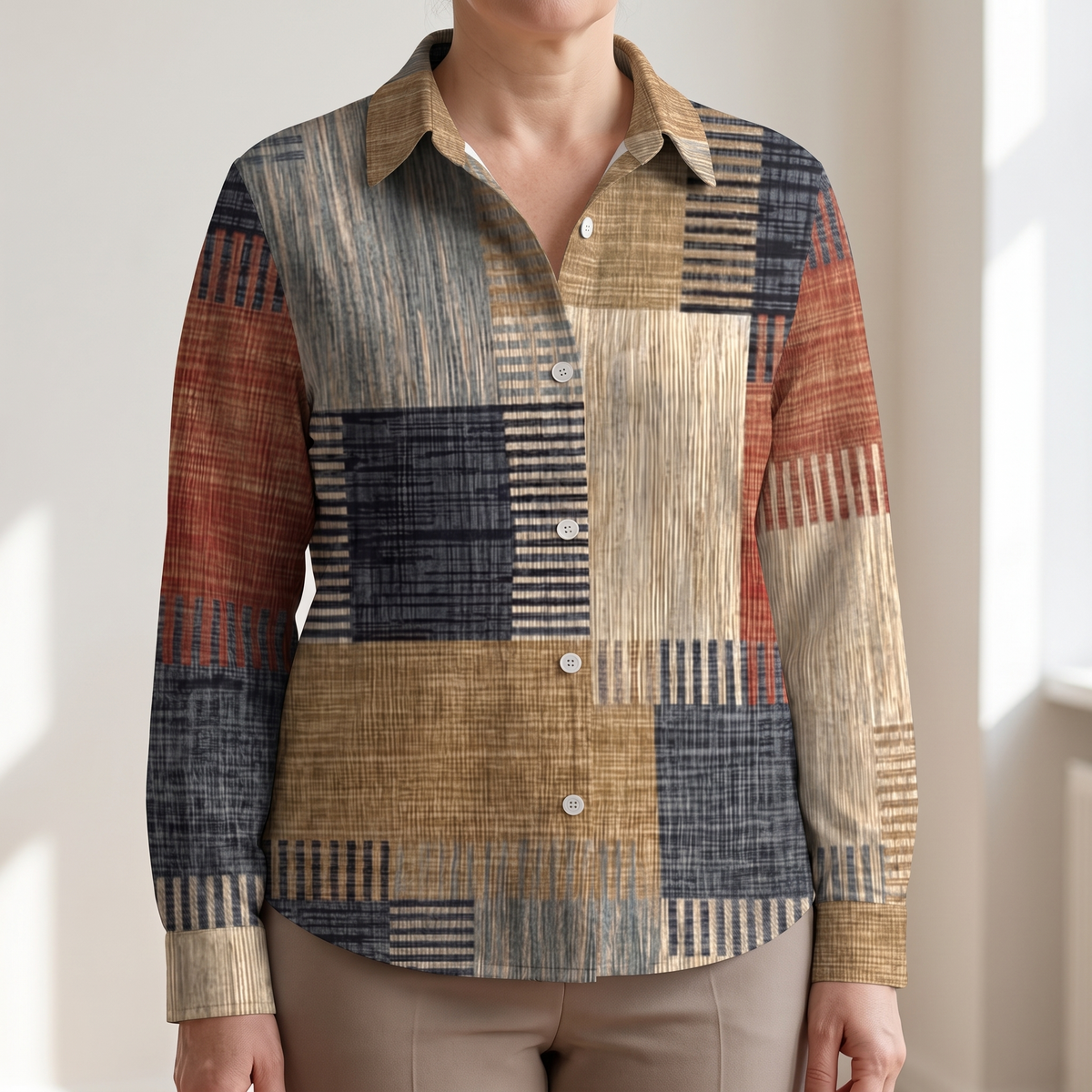 Retro Color Block Blouse