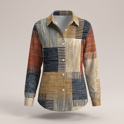 Retro Color Block Blouse - Multicoloured