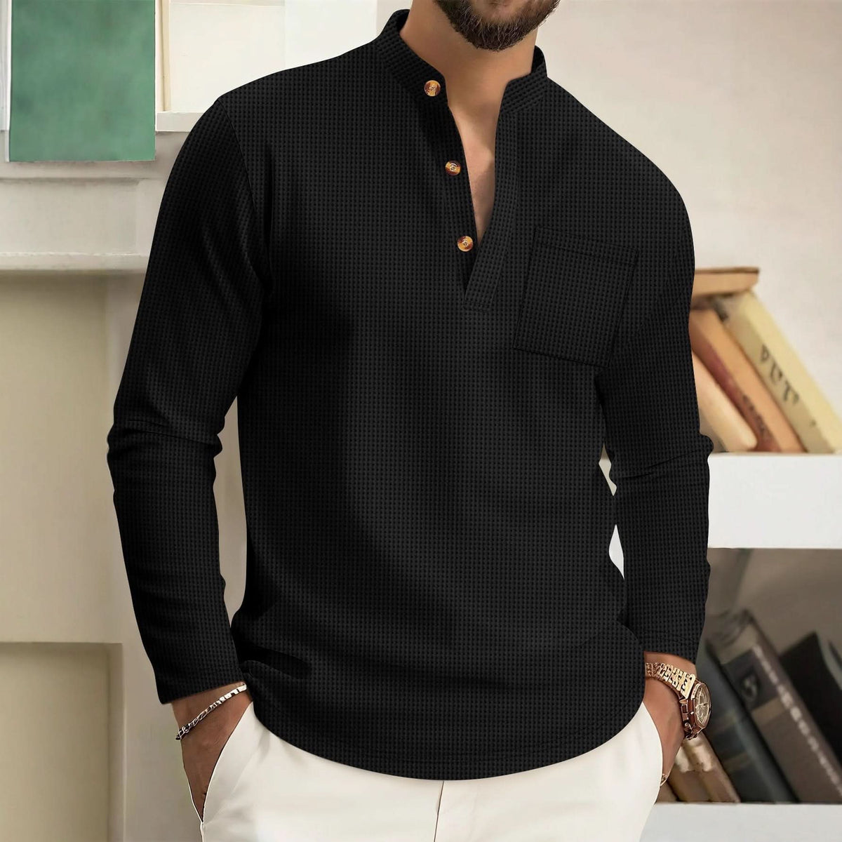 Riverton Modern Linen Shirt - Black