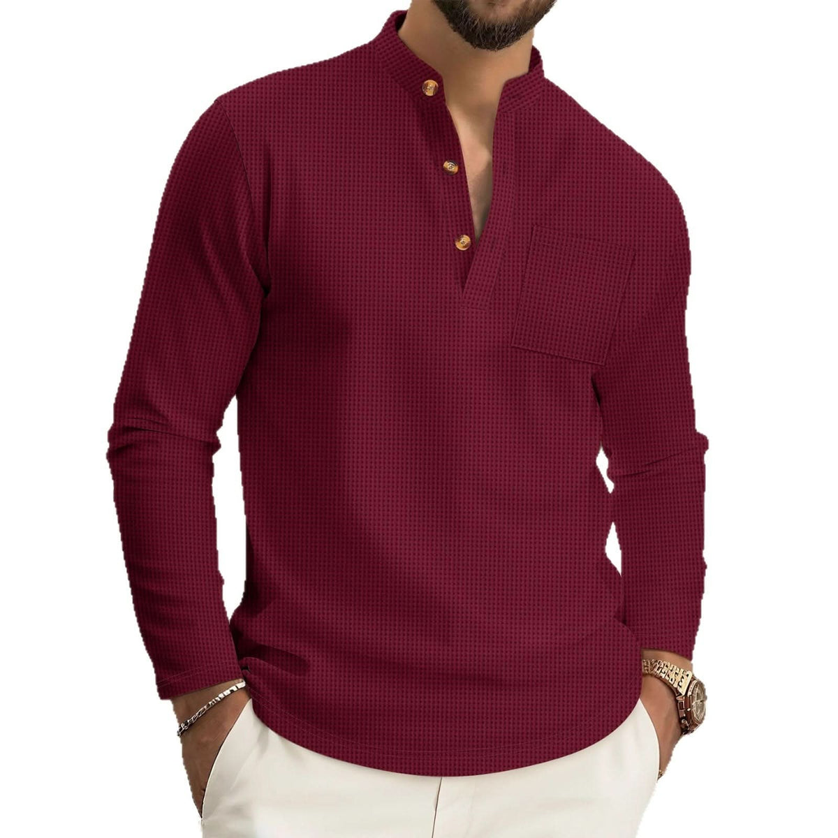 Riverton Modern Linen Shirt - Burgundy Red
