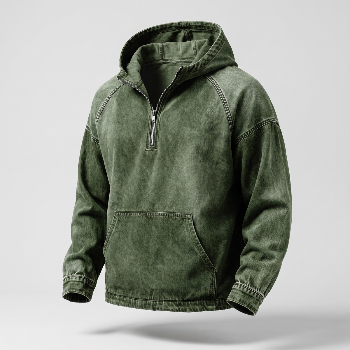 Rivington Half-Zip Denim Jacket - Army Green