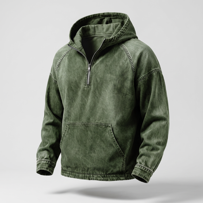 Rivington Half-Zip Denim Jacket - Army Green