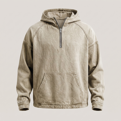 Rivington Half-Zip Denim Jacket - Beige White