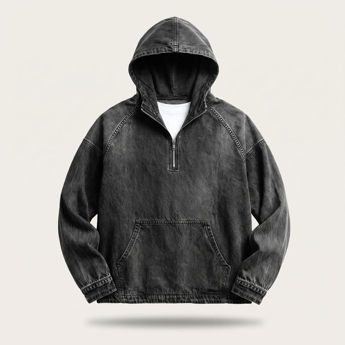 Rivington Half-Zip Denim Jacket - Black