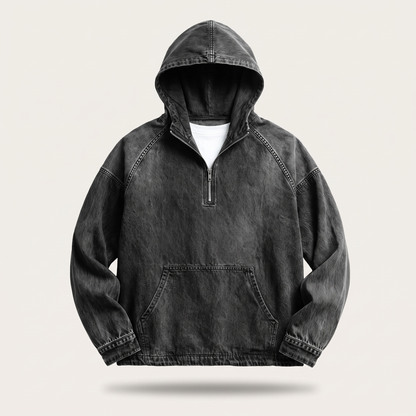 Rivington Half-Zip Denim Jacket - Black
